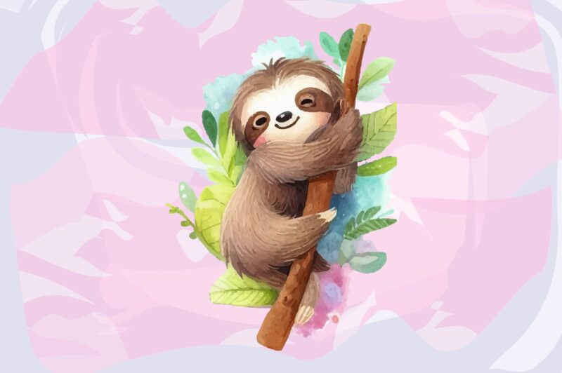 Sloth Animals Watercolor PNG Clipart