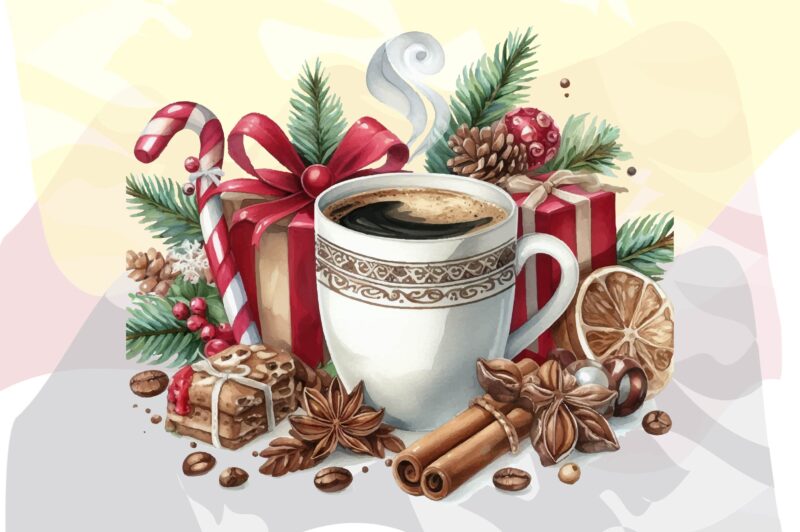 Watercolor Christmas Coffee PNG Sublimation Bundle