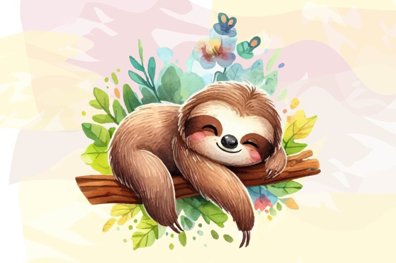 Sloth Animals Watercolor PNG Clipart