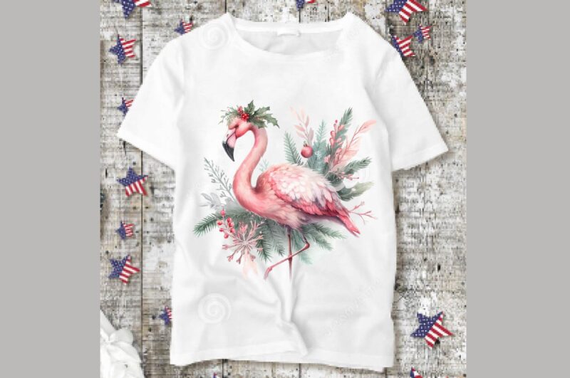 Watercolor Flamingo Christmas PNG Sublimation Bundle