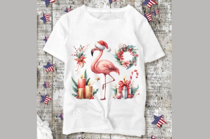 Watercolor Flamingo Christmas PNG Sublimation Bundle