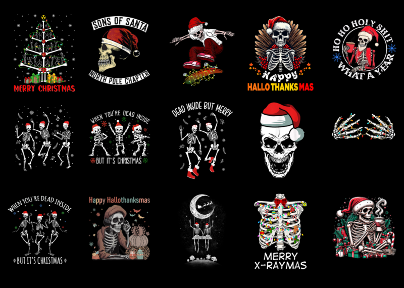 15 Skeleton Christmas Shirt Designs Bundle For Commercial Use Part 2, Skeleton Christmas T-shirt, Skeleton Christmas png file, Skeleton Chri