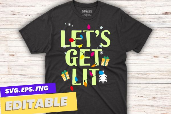 Let’s Get Lit Shirt Adult Funny Christmas T Shirts design vector, santa, funny, tee, mens, shirt, hos, claus, christmas, -shirt design