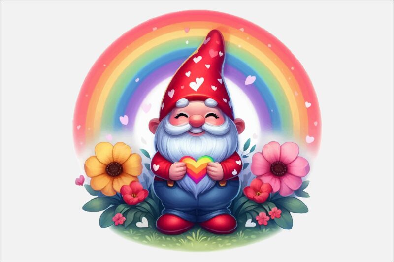 Gnome Valentines Day Rainbow PNG Bundle