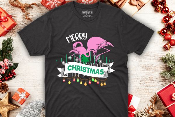 Happy christmas Flamingo Christmas Tree Xmas Light Merry Christmas T-Shirt design vector, christmas, flamingo, tree, merry, tee, xmas,