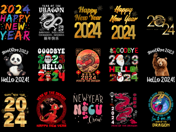 15 new year 2024 shirt designs bundle for commercial use part 3, new year 2024 t-shirt, new year 2024 png file, new year 2024 digital file,