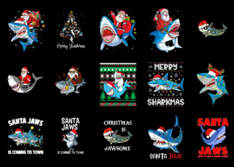 15 Christmas Shark Shirt Designs Bundle For Commercial Use Part 3, Christmas Shark T-shirt, Christmas Shark png file, Christmas Shark digita