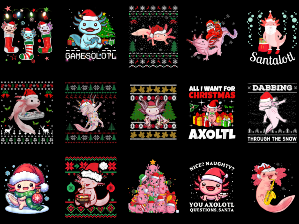 15 christmas axolotl shirt designs bundle for commercial use part 3, christmas axolotl t-shirt, christmas axolotl png file, christmas axolot