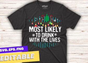 Most Likely to Drink With The Elves elf family Christmas T-Shirt christmas, drink, elves, elf, family, t-shirt, funny, t-shirt, santa hat,