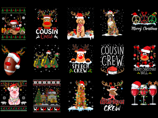 15 reindeer santa hat christmas shirt designs bundle for commercial use part 3, reindeer santa hat christmas t-shirt, reindeer santa hat chr