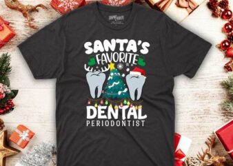 Funny Santa’s Favorite dental Periodontist Christmas Santa Hat T-Shirt design vector, dental Periodontist, Christmas, Santa,