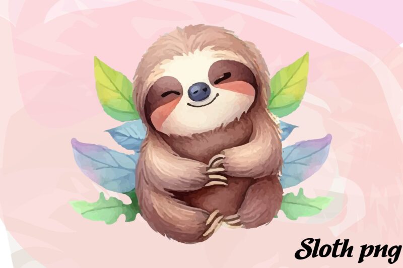 Sloth Animals Watercolor t-shirt design PNG Clipart