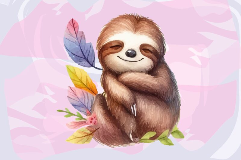 Sloth Animals Watercolor PNG Clipart