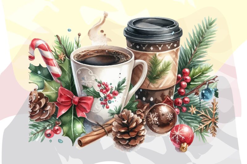 Watercolor Christmas Coffee PNG Sublimation Bundle