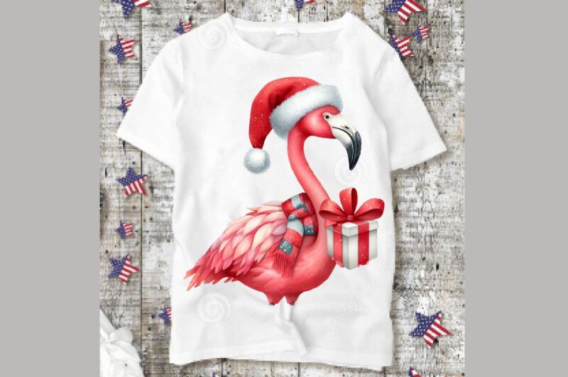 Watercolor Flamingo Christmas PNG Sublimation Bundle