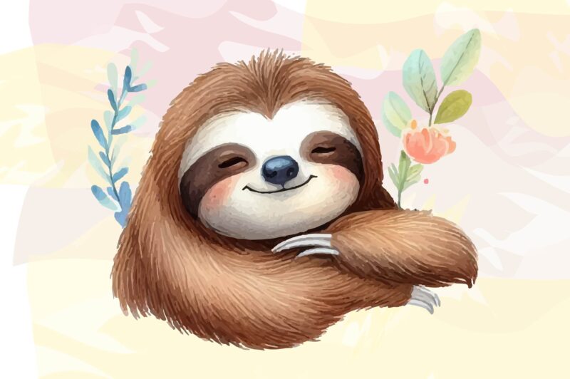 Sloth Animals Watercolor PNG Clipart