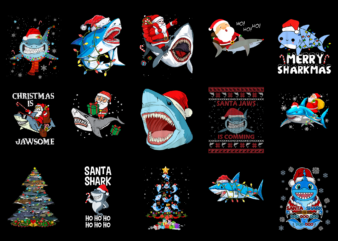 15 Christmas Shark Shirt Designs Bundle For Commercial Use Part 4, Christmas Shark T-shirt, Christmas Shark png file, Christmas Shark digita