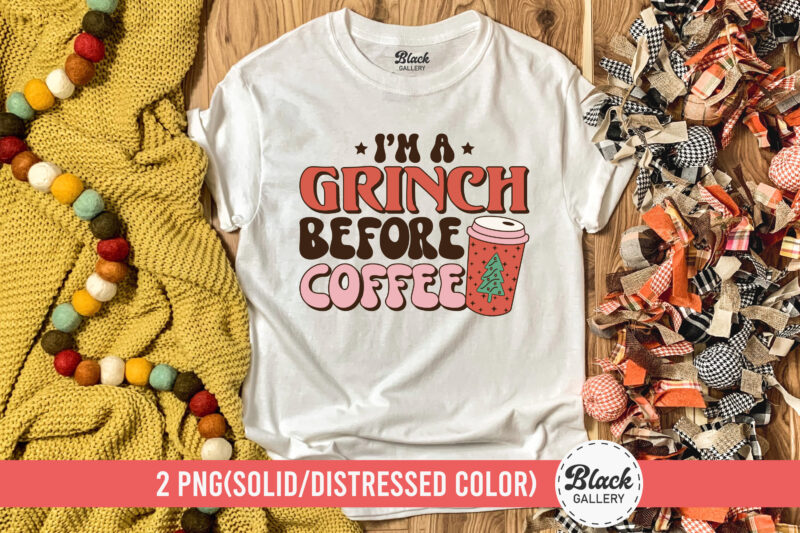 Retro Christmas Coffee Quote PNG & EPS