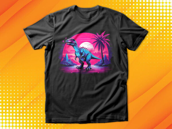 Retrowave dinosaur art t-shirt