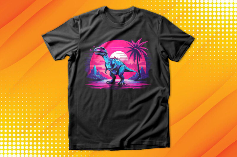 Retrowave Dinosaur Art T-Shirt