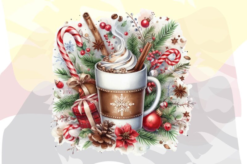 Watercolor Christmas Coffee PNG Sublimation Bundle