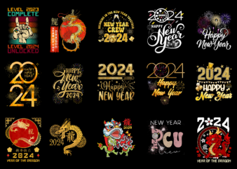 15 New Year 2024 Shirt Designs Bundle For Commercial Use Part 5, New Year 2024 T-shirt, New Year 2024 png file, New Year 2024 digital file,
