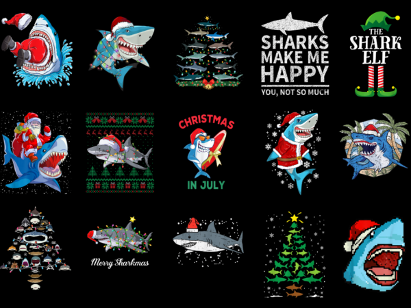 15 christmas shark shirt designs bundle for commercial use part 5, christmas shark t-shirt, christmas shark png file, christmas shark digita