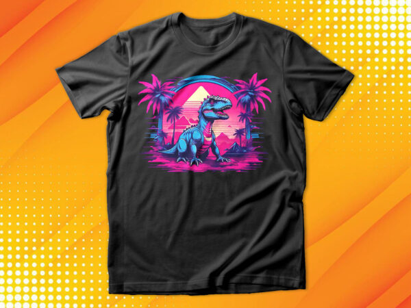 Retrowave dinosaur art t-shirt