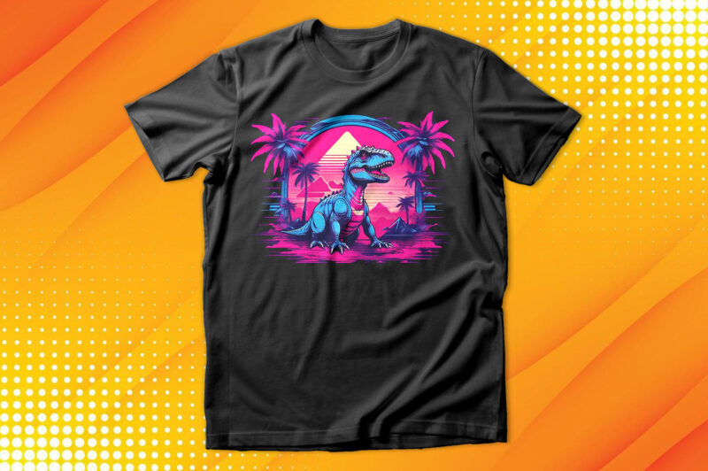 Retrowave Dinosaur Art T-Shirt