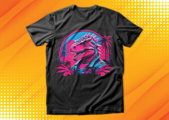 Retrowave Dinosaur Art T-Shirt