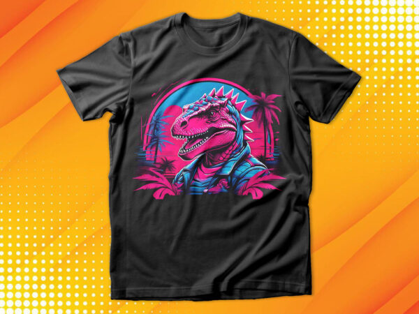 Retrowave dinosaur art t-shirt