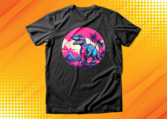 Retrowave Dinosaur Art T-Shirt