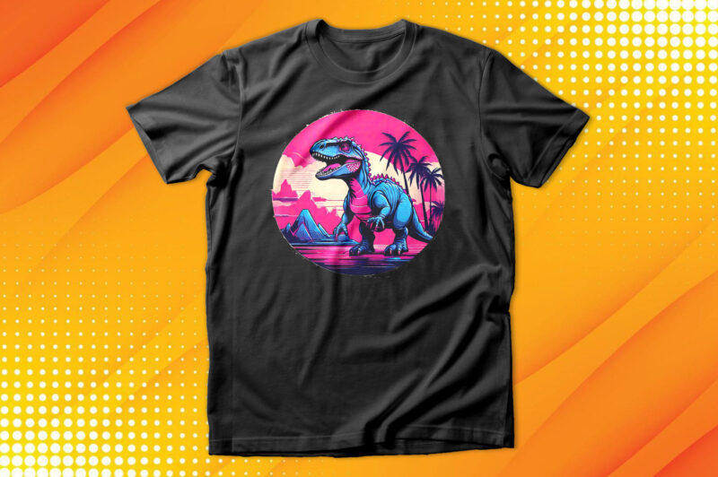 Retrowave Dinosaur Art T-Shirt
