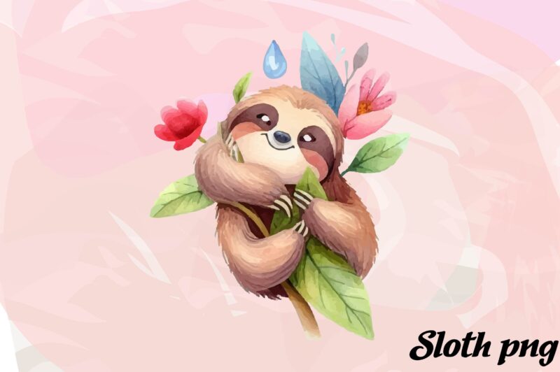 Sloth Animals Watercolor t-shirt design PNG Clipart