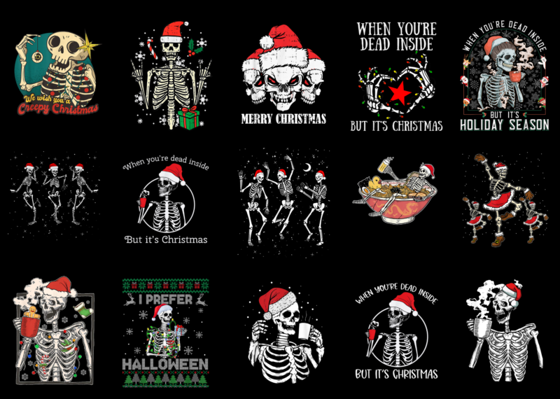 15 Skeleton Christmas Shirt Designs Bundle For Commercial Use Part 6, Skeleton Christmas T-shirt, Skeleton Christmas png file, Skeleton Chri