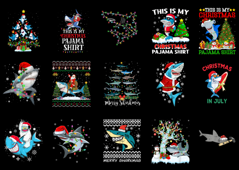 15 Christmas Shark Shirt Designs Bundle For Commercial Use Part 6, Christmas Shark T-shirt, Christmas Shark png file, Christmas Shark digita