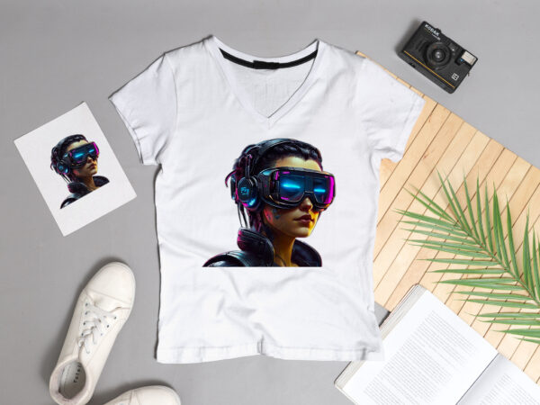 Girl with vr headset glasses t-shirt