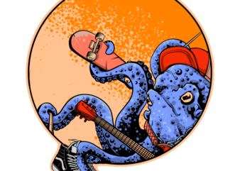 Skate octopus t shirt template vector