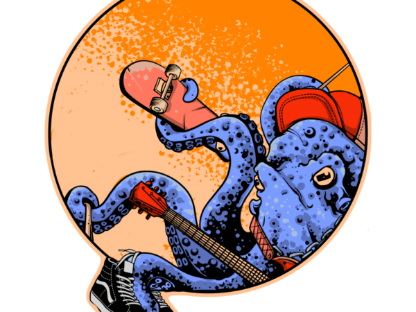 Skate octopus t shirt template vector