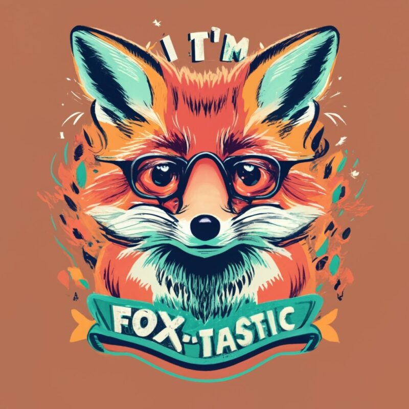 Vintage T shirt design, cute fox.The words “I’ M FANTASTIC AND A LITTLE FOX-TASTIC ” PNG File