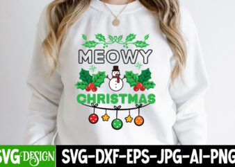 Meowy Christmas T-Shirt Design, Meowy Christmas Vector Design, Meowy Christmas SVG Design, Christmas T-Shirt Design