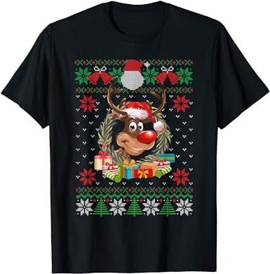 15 Reindeer Santa Hat Christmas Shirt Designs Bundle For Commercial Use Part 4, Reindeer Santa Hat Christmas T-shirt, Reindeer Santa Hat Chr