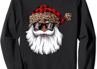 African American Santa Claus Black Christmas Leopard Xmas Sweatshirt