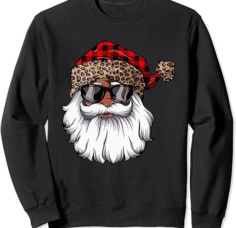 African american santa claus black christmas leopard xmas sweatshirt