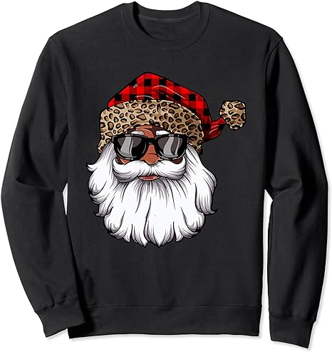 African American Santa Claus Black Christmas Leopard Xmas Sweatshirt