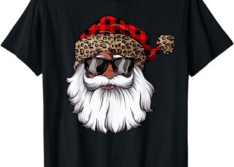 African American Santa Claus Black Christmas Leopard Xmas T-Shirt