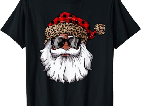 African american santa claus black christmas leopard xmas t-shirt