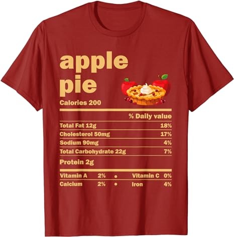 Apple Pie Nutrition Facts Funny Thanksgiving Christmas T-Shirt PNG File