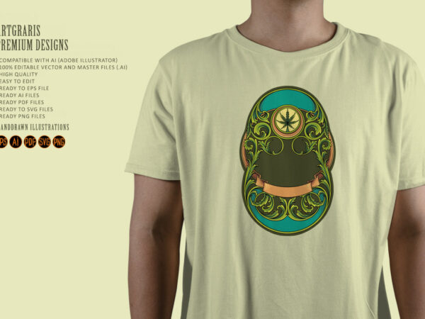 Art nouveau frame cannabis leaf vintage beauty t shirt vector