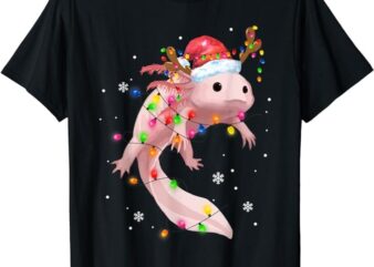 Axolotl Christmas Lights Funny Santa Hat Merry Christmas T-Shirt